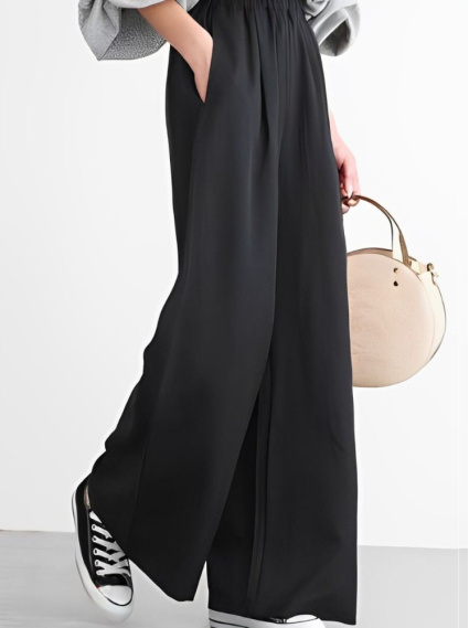 簡約棉質寬褲-黑